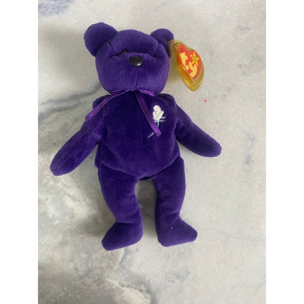 Ty Beanie Baby Princess Diana Bear 1997 Purple Memorial Plush With Tag Protector